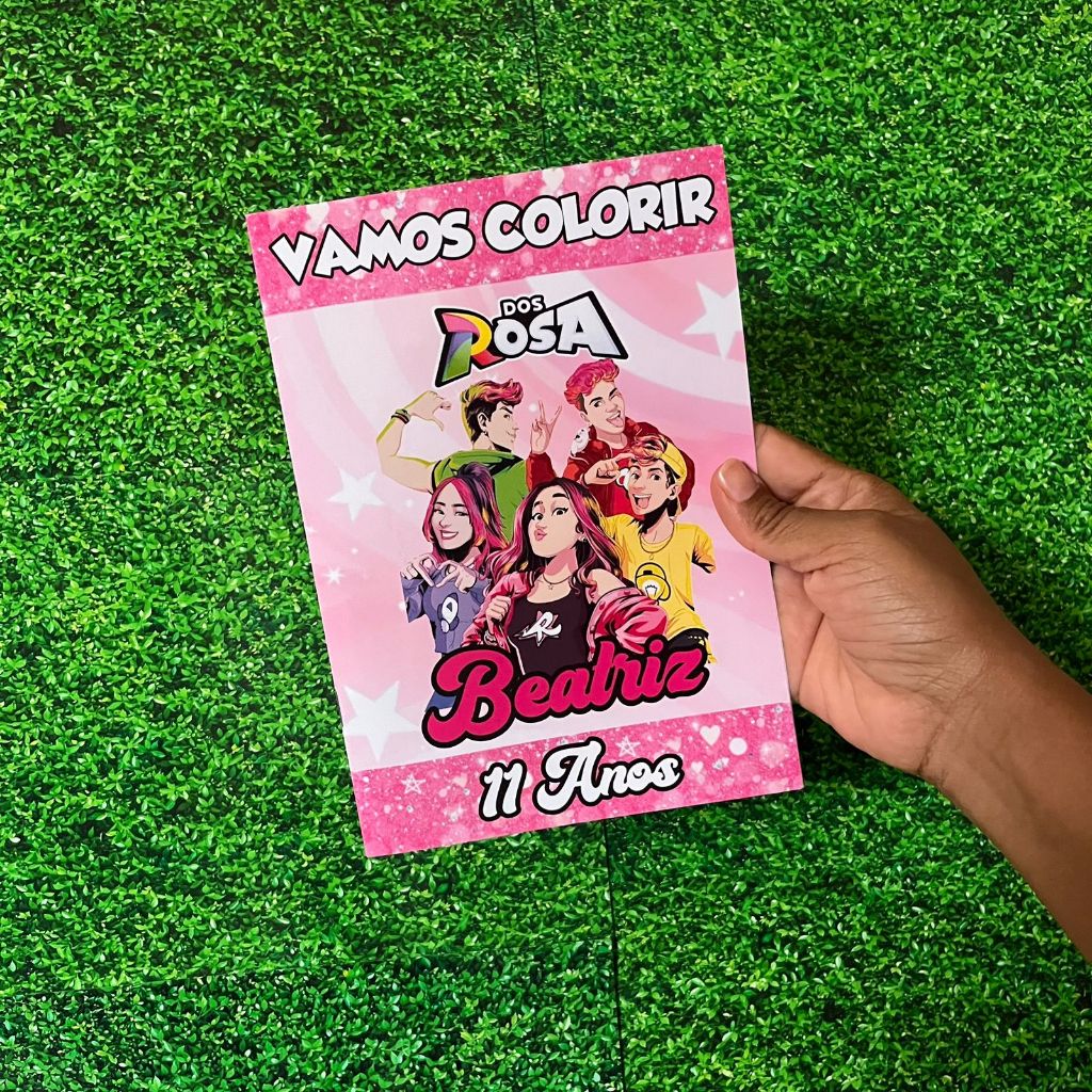 Revistinha de Colorir Personalizada Dos Rosa Emily Vick - Livrinho de Colorir - Lembrancinha de Aniversário Giz de Cera