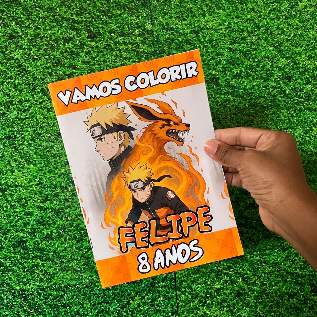 Revistinha de Colorir Personalizada - Naruto - Livrinho de Colorir - Lembrancinha de Aniversário - Giz de Cera