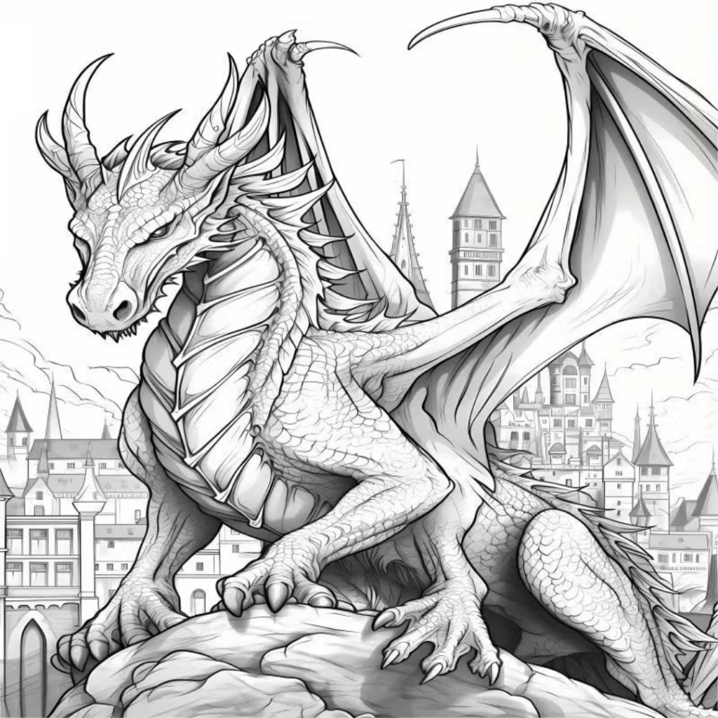 Desenhos de Colorir Desenhos Dragões Magicos A4 | 30 Desenhos para Pintar
