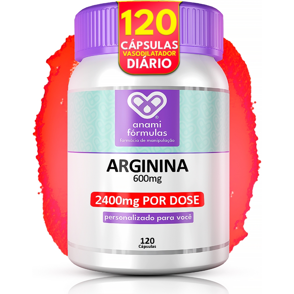 L-ARGININA 2400mg por Dose – 100% Pura – Sem Glúten e Sem Lactose – 120 Cápsulas – Anami