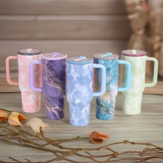 Novidade! Copo Térmico Nuvens e Marmare em   Aço Inox 1200 ml Com Alça e canudo em Oferta na Shopee