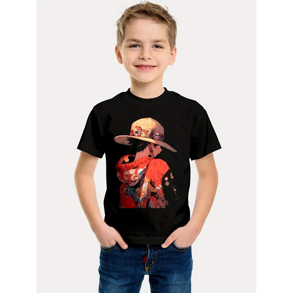 Roupas Infantis 2025 Roupas de Criança One Piece Luffy Roupas Infantis Tops para Meninos Manga Curta Camiseta Infantil