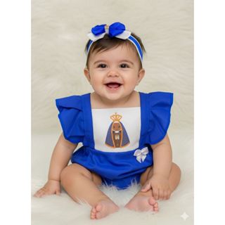 Romper body tematico mesversario nossa senhora bebe menina em Oferta na Shopee