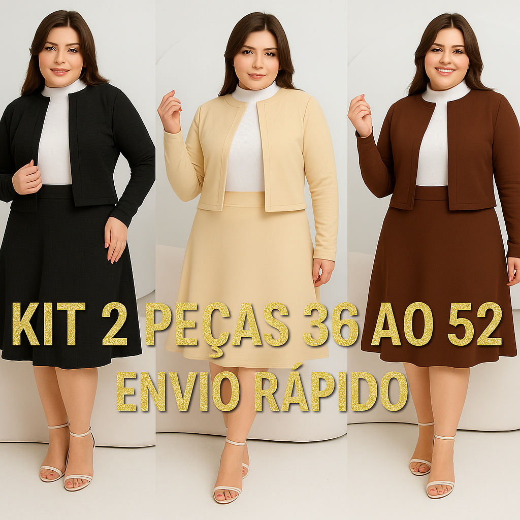 CONJUNTO SOCIAL FEMININO KIT 2 PEÇAS COMBO CASACO E SAIA ROUPA SOCIAL MIDI RODADA MODA EVANGÉLICA PLUS SIZE MAIS VENDIDO em Oferta na Shopee