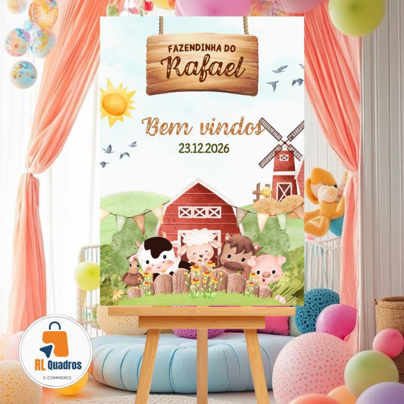 Quadro Decorativo Aniversário Infantil Personalizado Com Nome Tema Fazendinha em Oferta na Shopee