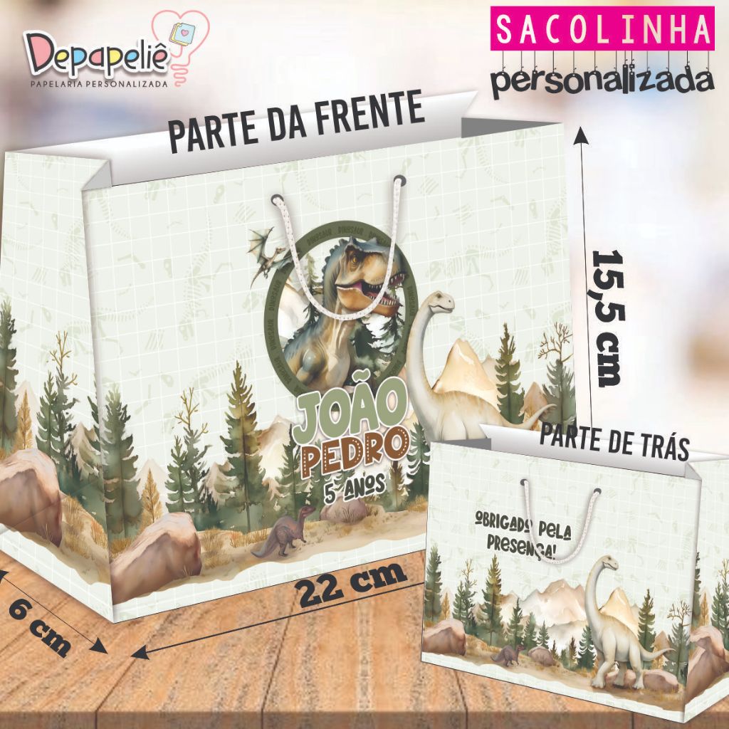 Sacolinhas de Brindes Personalizadas- DINOSSAURO - Festa / Lembrancinhas /Aniversário Infantil - SACOLA
