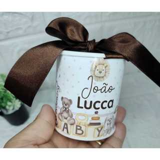 Lembrancinha Tubo lata Personalizada Batizado Maternidade Bebê Aniversário Nome 7x6 cm