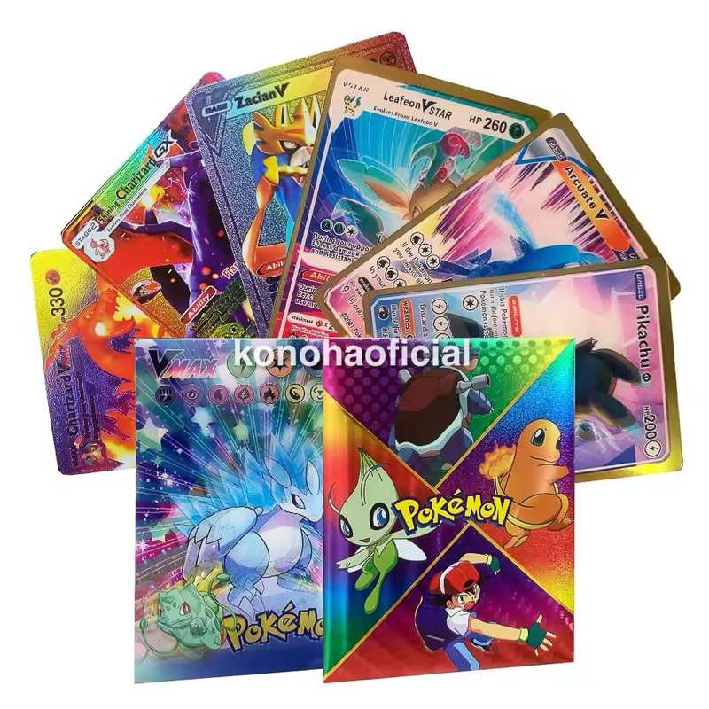 10 Cartas Pokémon VMAX GX EX Pikachu Charizard Arceus Folha De Ouro Preto Prata Brilhantes Rara Coleção Rara Batalha