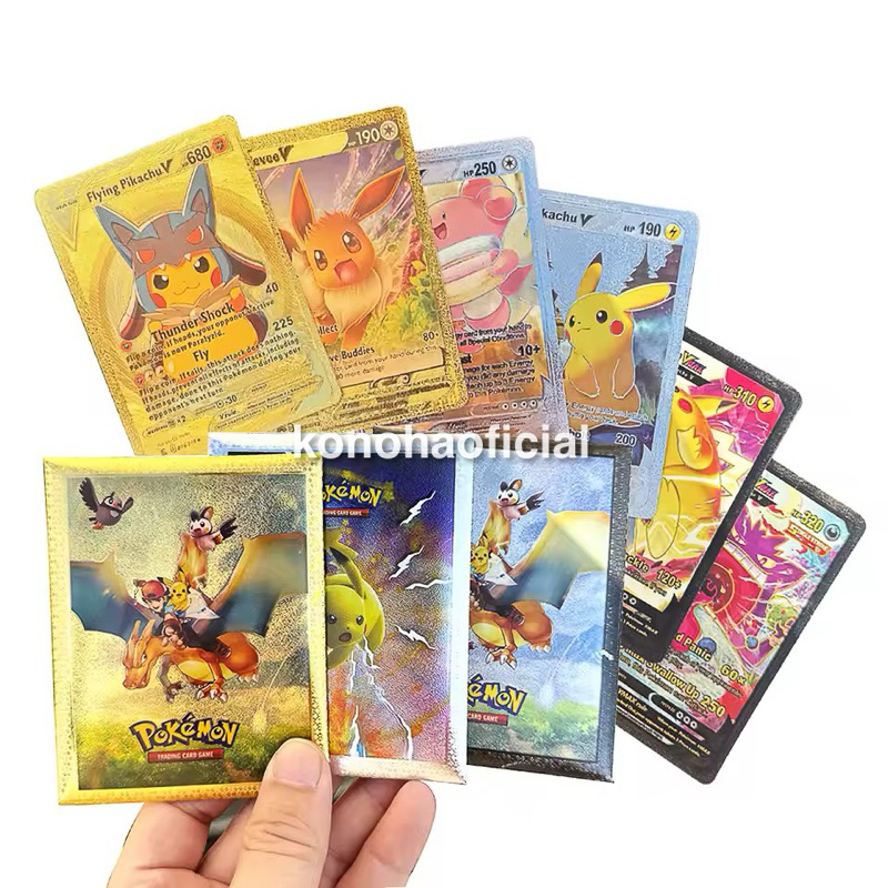 10 Cartas Pokémon Pikachu Charizard Arceus VMAX GX EX Douradas Prateadas Coleção Rara Brilhante Rara Jogo Anime Presente