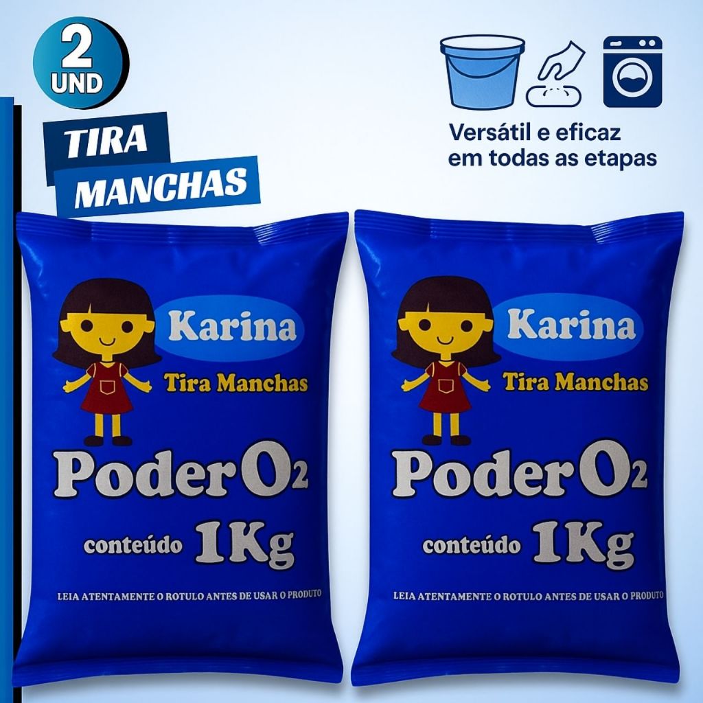 Kit 2/1 Tira Manchas de Roupas em Pó Karina Alvejante Super Potente Sem Cloro Removedor Mancha
