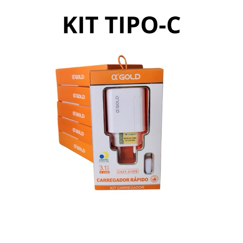 Kit 10pcs Carregador 3.1 Carregador Para V8 Carregador Para Iphone Carregador Tipo-C 2 Usb Carga Rápida A`gold