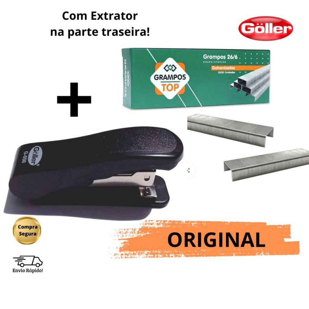 Kit Grampeador Goller 26/6 + 5.000 Grampos GalvanizadosSystematic Uso Profissional Escritório Escolar Extrator de Grampo