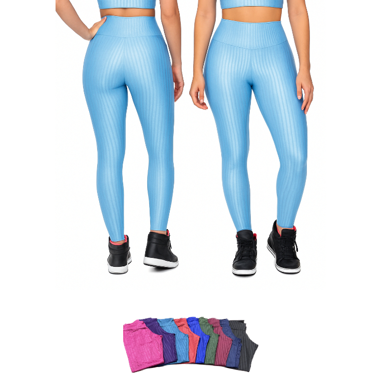 Calça Legging 3D Feminina Cirrê Suplex Poliamida Academia Fitness Cintura Alta New Zig Leve Brilho