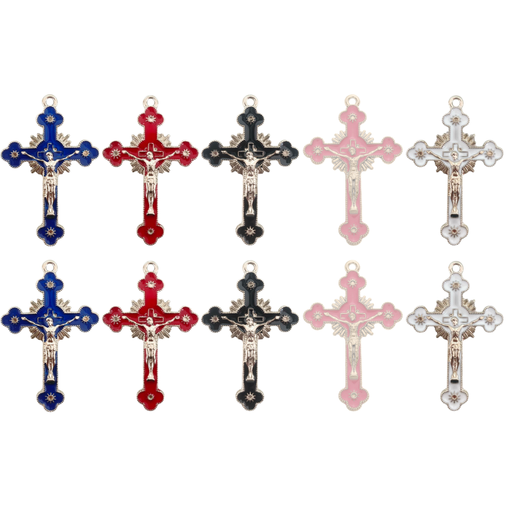 KIT 10 Pingente Crucifixo Níquel Cruz de Jesus Para Fazer Terço Banho Envernizado Resinado Religioso
