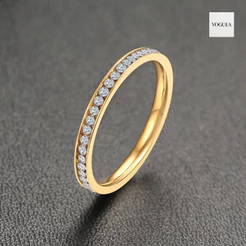 Anel Aparador de Aliança Anel Solitário Dourado ou Prata Aço Inoxidavel Cravejado 2mm Hipoalergênico