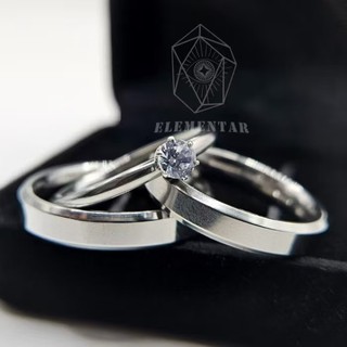 1 Par de Aliança E anel solitário Namoro Aliança Prata 4mm Tradicional Quadrada Compromisso Namoro Casal Prateada