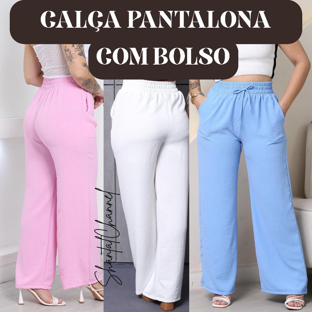 Calça Pantalona Feminina Com Bolso Duna Cintura Alta ENVIO IMEDIATO PROMOÇÃO em Oferta na Shopee