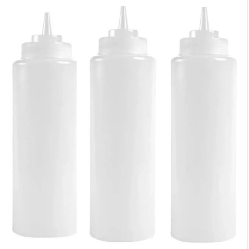Kit Com 3 Bisnaga Branca De Maionese Profissional Flexivel 1 Litro Para Maionese Molhos Cremes Caldas Tampa Branca