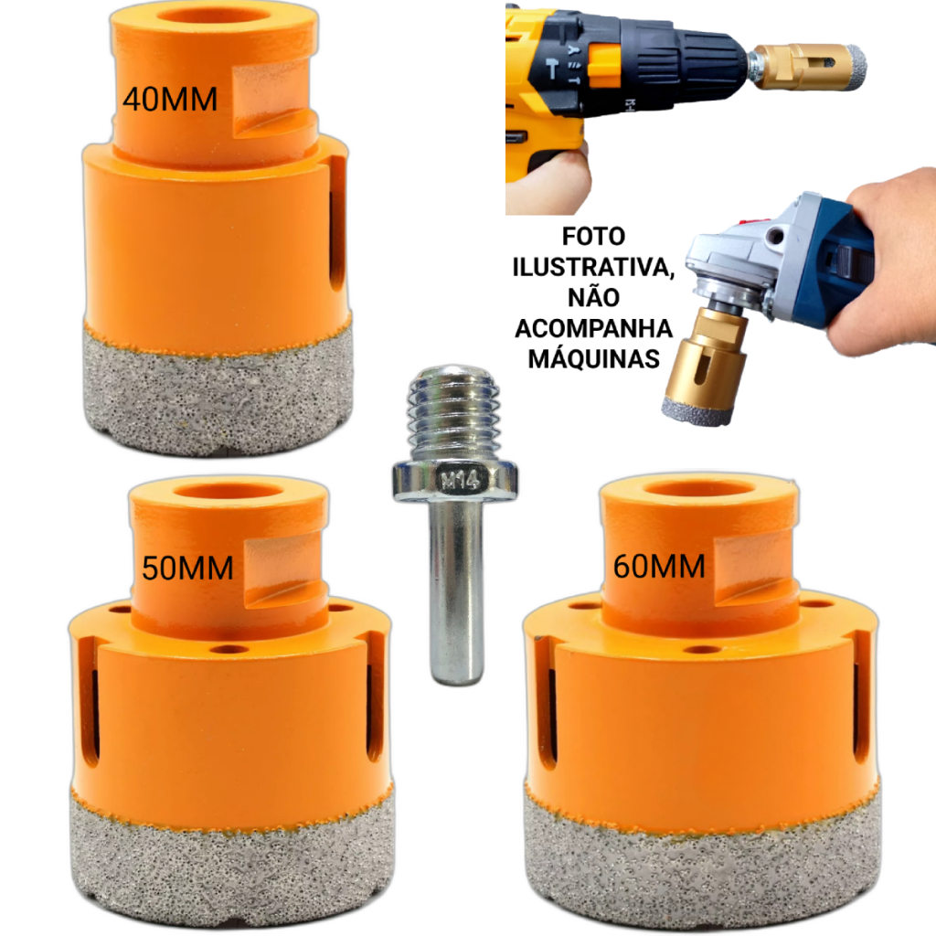 1 Broca Diamantada Para Furadeira e Esmerilhadeira 40mm 50mm 60mm Furar Porcelanato Vidro Cerâmica