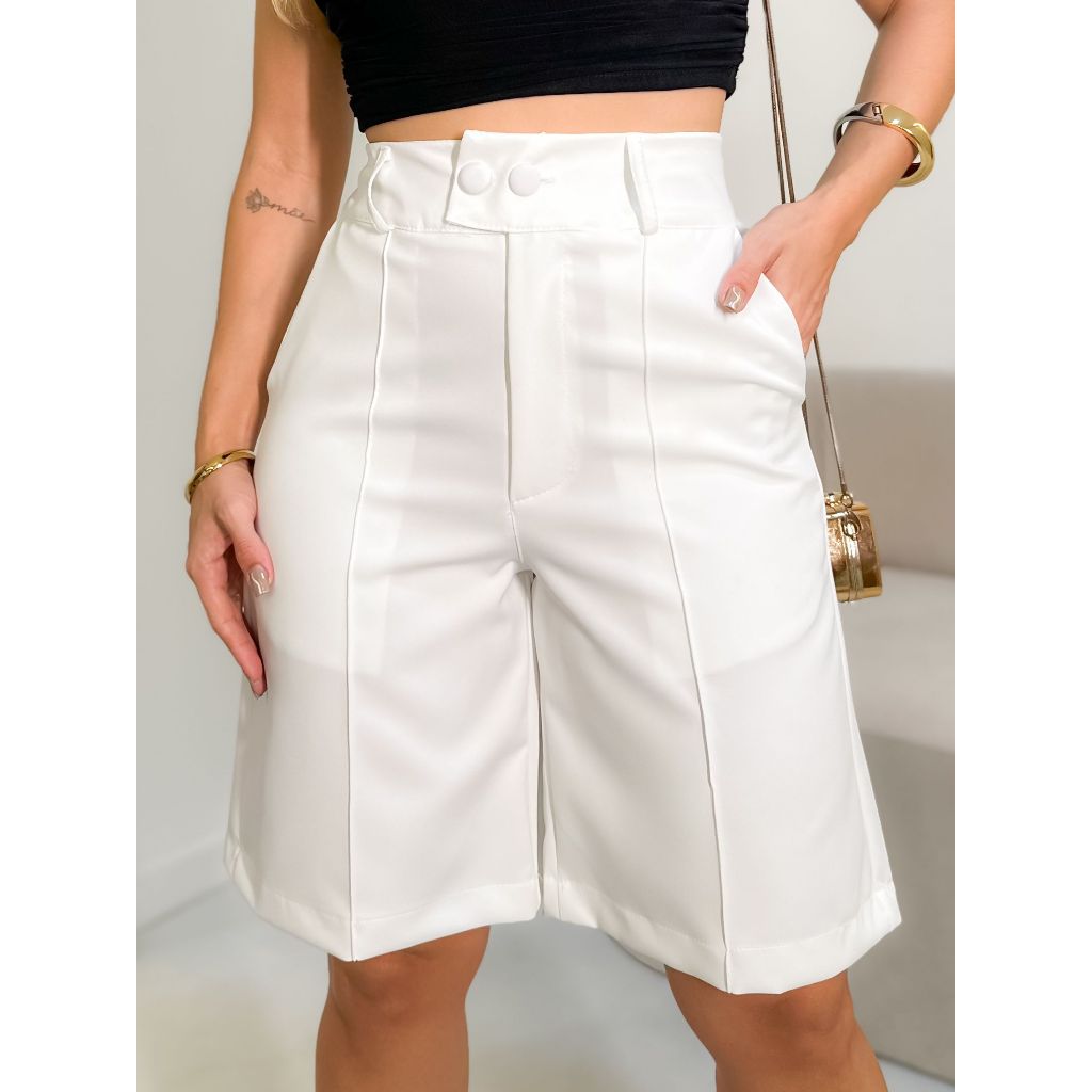 bermuda feminina Calças elegantes de comprimento médio com botões duplos e bolsos.