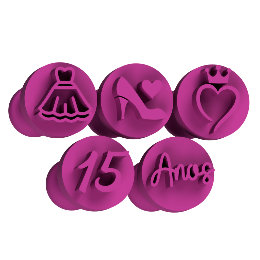 Kit Carimbo Marcador Docinhos ANIVERSARIO 15 ANOS DEBUTANTE Molde Festa Confeitaria Aniversario
