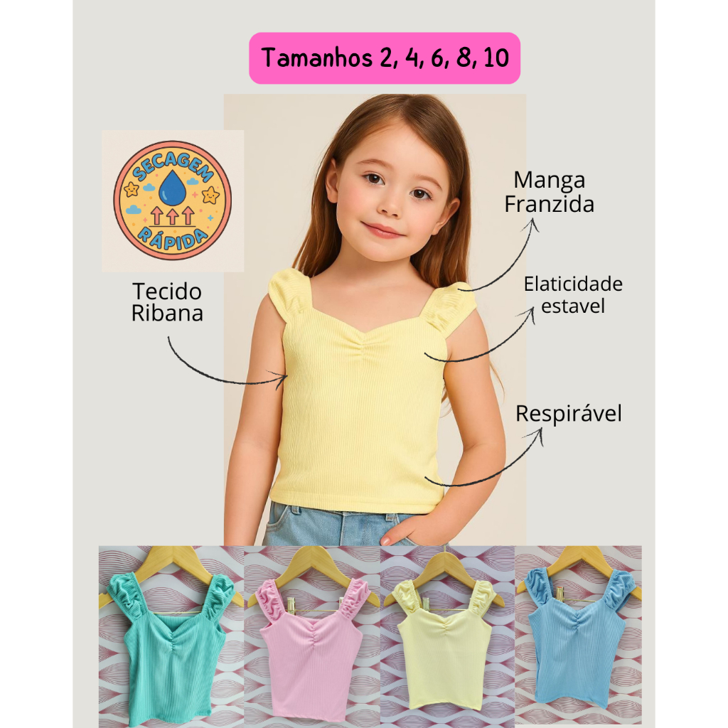 Blusa Regata Kids em Ribana – Roupa Infantil Feminina Estilos em Oferta na Shopee