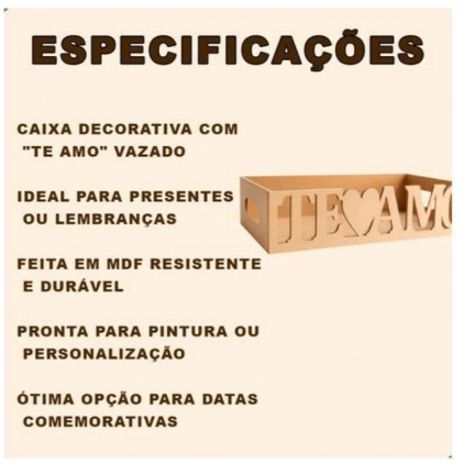 Caixa Decorativa MDF Te Amo Alças Laterais Presente Namorados Cesta Criativa Corte Laser Cru