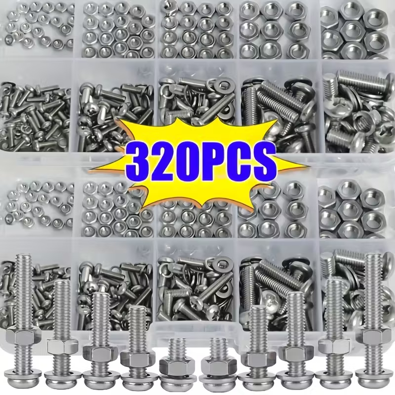 Conjunto de 320/380 peças de porcas e parafusos métricos hexagonais - M2, M2.5, M3, M4, M5 Parafusos e porcas em Oferta na Shopee