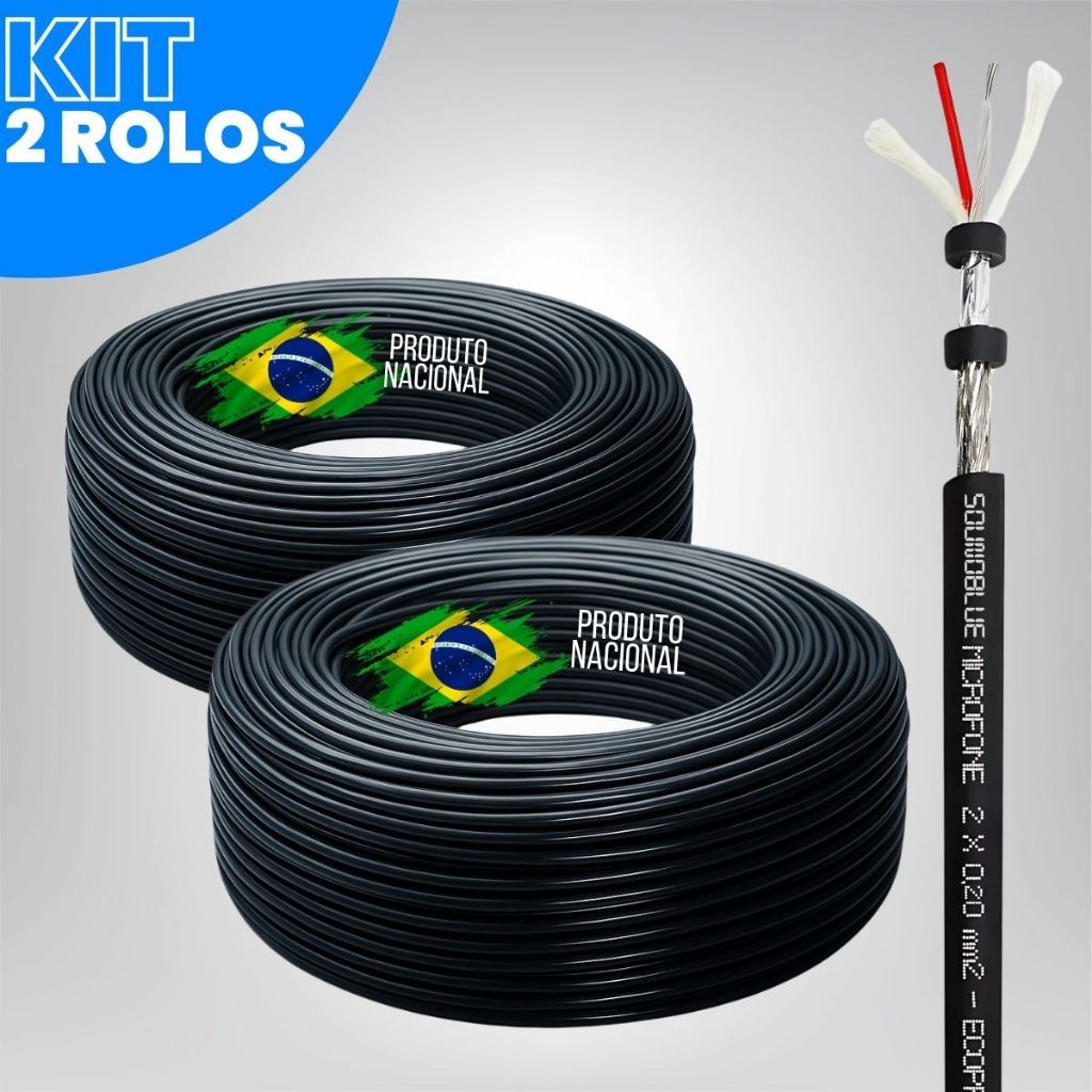 Rolo Cabo 200m Metros Dupla Blindagem Estereo Fio Xlr Cannon Balanceado para Microfone Mesa Caixa Som Audio Profissional
