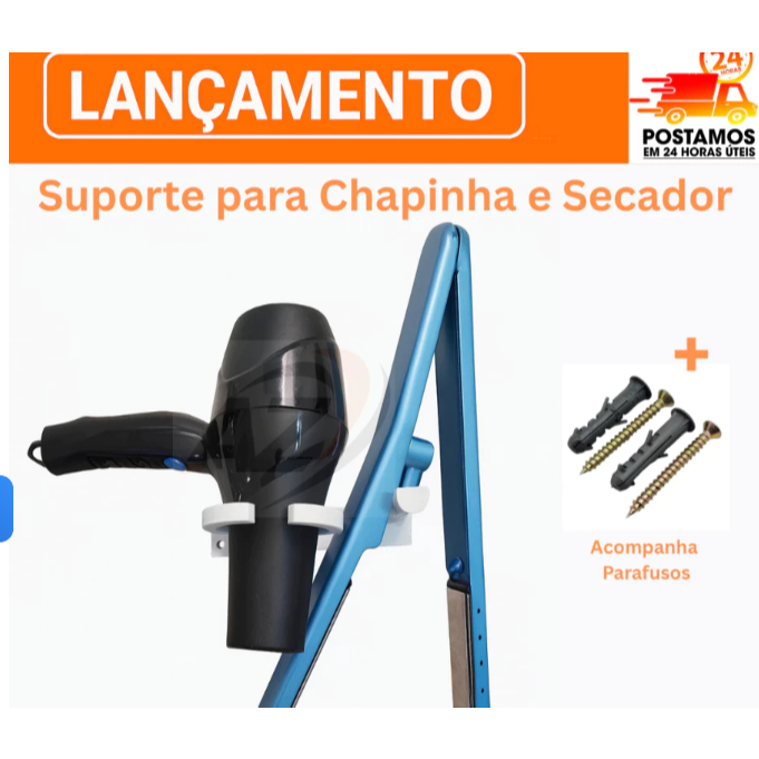 Suporte de Parede 2 em 1 – Para Secador de Cabelo e Chapinha