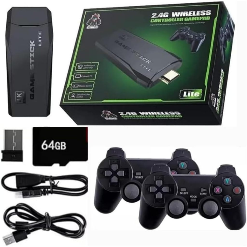 Console Retrô Game Stick Lite 4K HDMI 64GB com 10.000 Jogos Clássicos + 2 Controles Sem Fio 2.4GHz