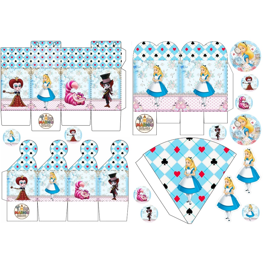 Kit festa 80 und lembrancinha ALICE NO PAIS DAS MARAVILHAS  Aniversario Caixa Caixinha Personalizada