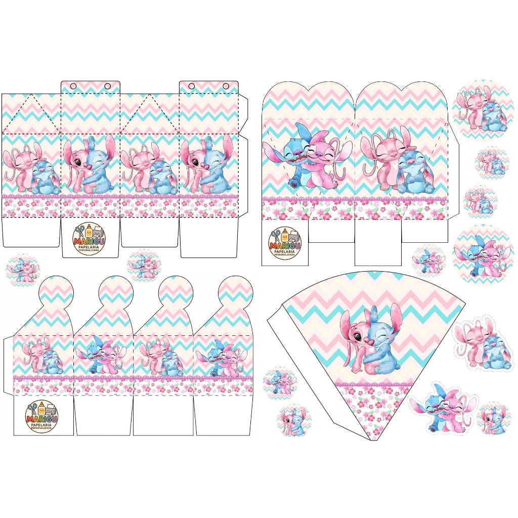 Kit festa 80 und lembrancinhas Stitch e Angel  Aniversario Mesversario Caixa Caixinha Personalizada