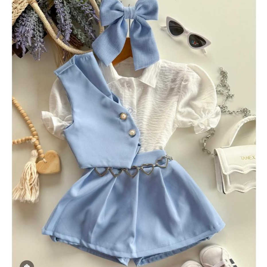 Conjunto Infantil Colete e Saia Plissada Alfaiataria em Oferta na Shopee