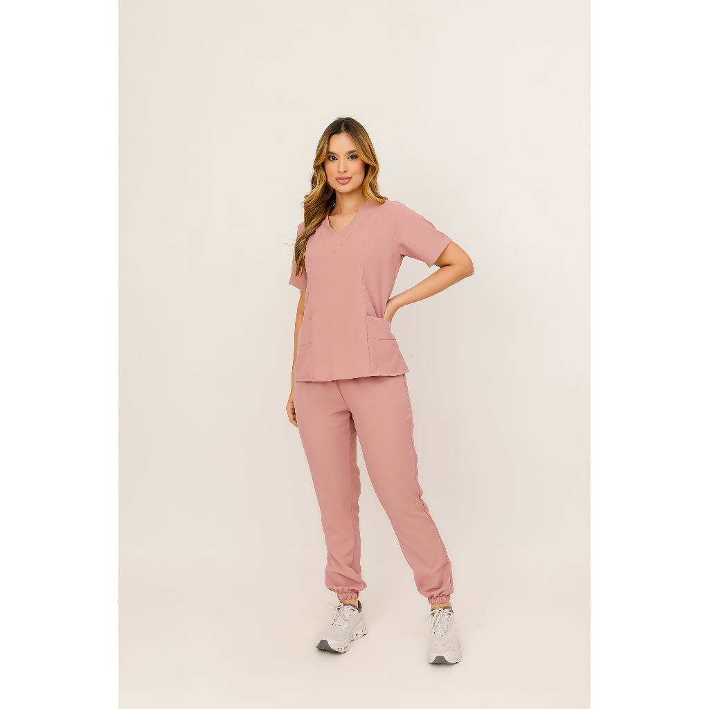 Conjunto Pijama Hospitalar/Cirúrgico Oxfordine Scrub Acinturado em Oferta na Shopee