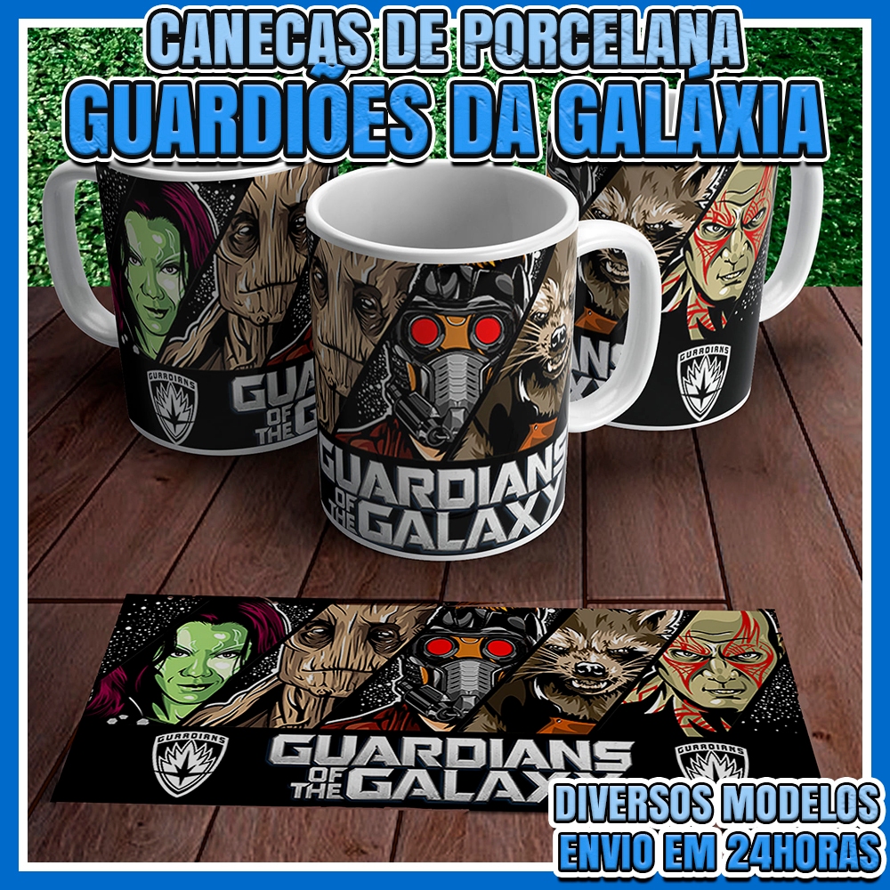 Caneca Guardiões da Galáxia 325ml • Groot, Rocket, Star-Lord e + • Caneca Geek Marvel