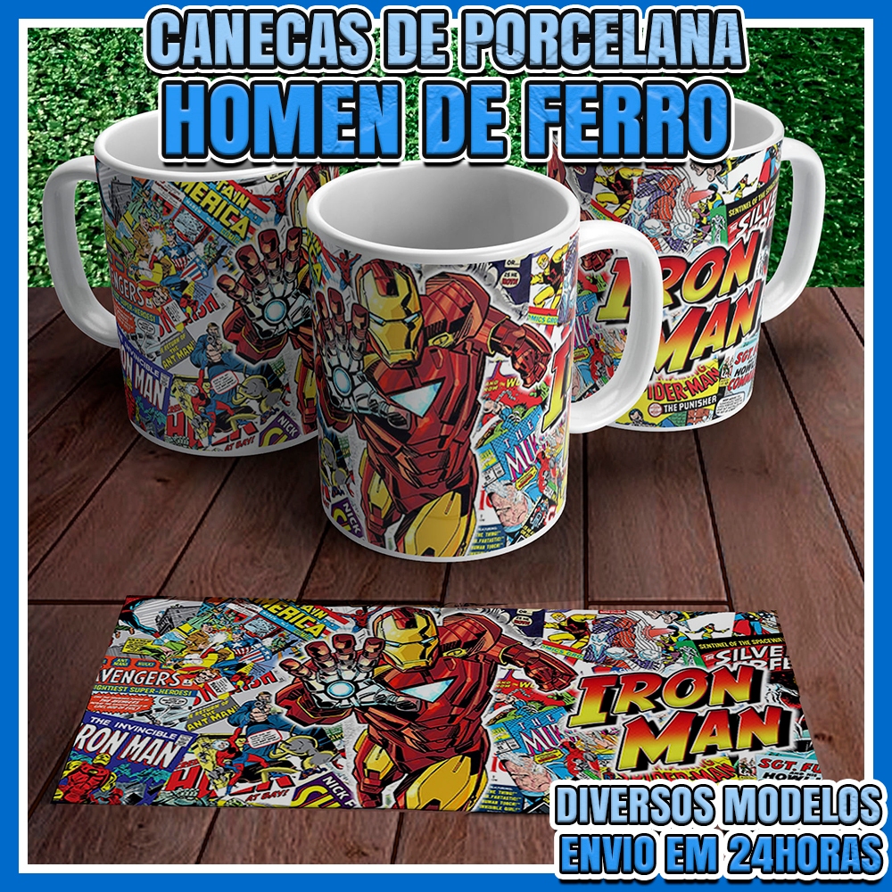 Caneca Homem de Ferro 325ml • Tony Stark, Armadura, Reactor Arc • Caneca Geek Marvel