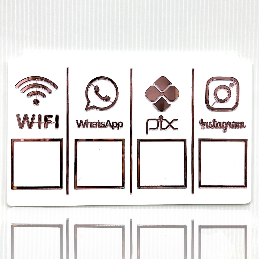 Placa Wi-Fi WhatsApp Pix Instagram QrCode 4 por 1 para Parede Decoração Comércios