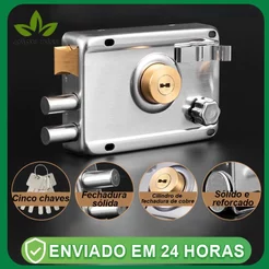 Fechadura Sobrepor cor Cromada Com Trava Dupla e 05 Copia De Chaves para Portão e Porta