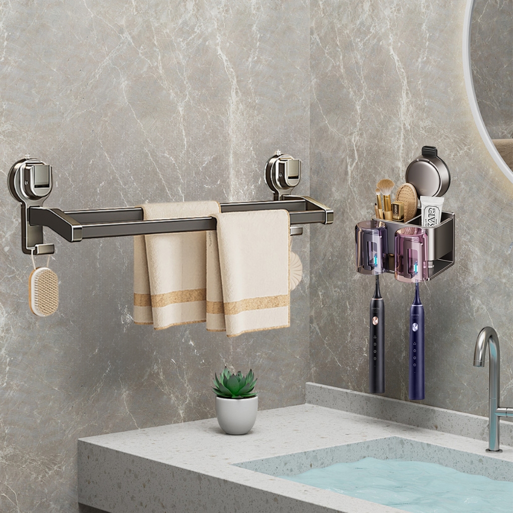 【Produto em Queima de Estoque】Kit Acessórios Banheiro Suporte Para Escovas De Dentes - Cinza-escuro Yesop em Oferta na Shopee