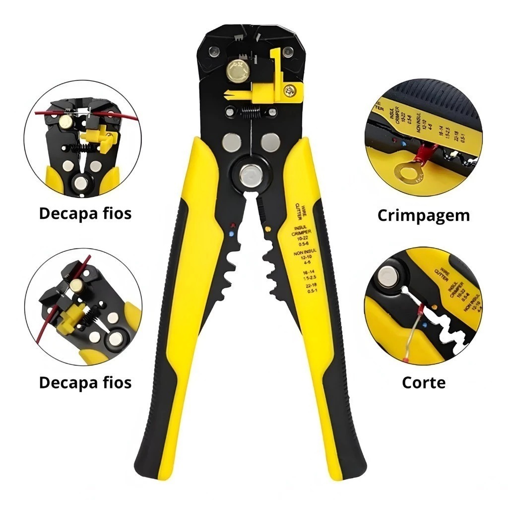 Kit Alicate Crimpar + 1200 Terminais Ilhos + Descascador 0,25 Até 10mm²