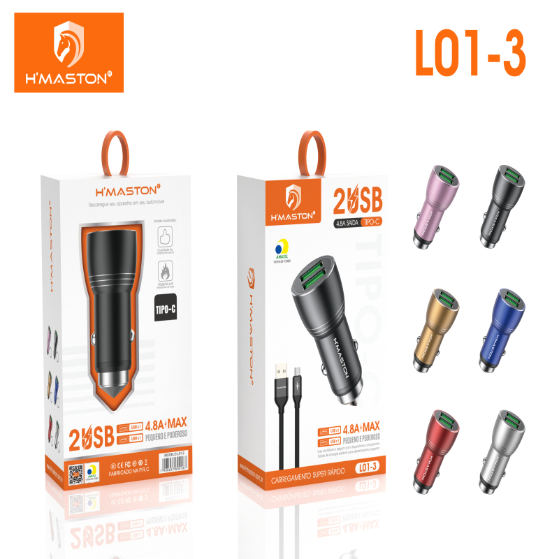 Carregador de carro, mini 4.1A porta USB  adaptador de carregador de carro com cabo de carregador