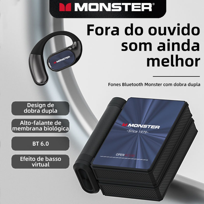 MONSTER AC530 Fone sem fio Bluetooth 6.0 Fone de Ouvido Bluetooth com Gancho de Orelha Corrida