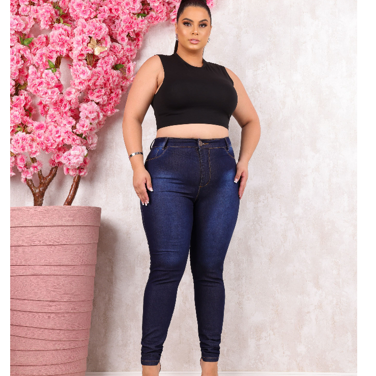 Calças Jeans Femininas Plus Size Cintura Alta Até o Umbigo com Elastano do 40 ao 56 em Oferta na Shopee