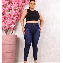 Calças Jeans Femininas Plus Size Cintura Alta Até o Umbigo com Elastano do 40 ao 56