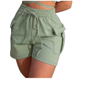 Shorts Cargo Moletom Feminino Com Bolso Lateral Moletinho cintura alta em Oferta na Shopee