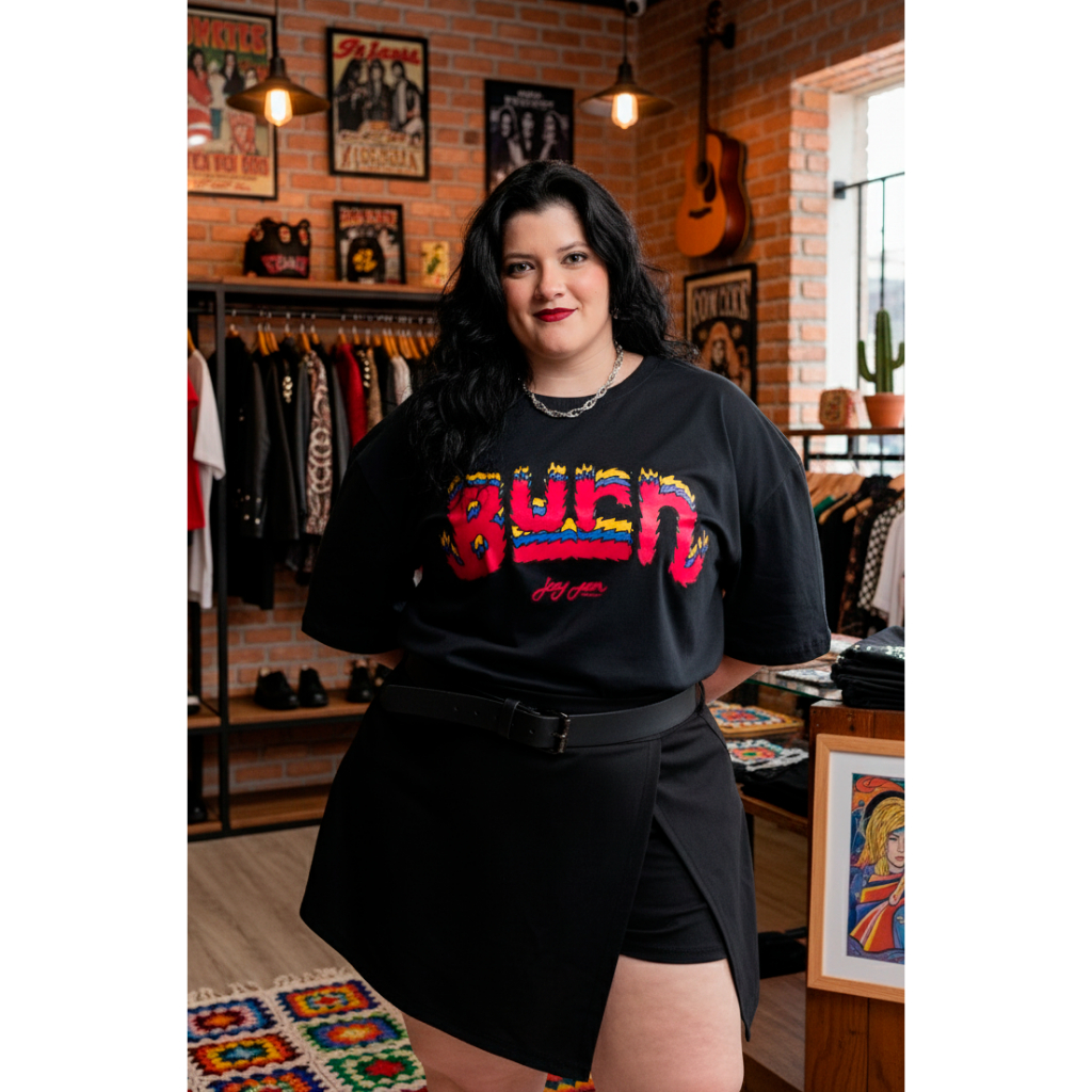 CROPPED OVERSIZED FEMININA BURN PRETO -JAYJAM ROCKWEAR DO PP ao PLUS SIZE