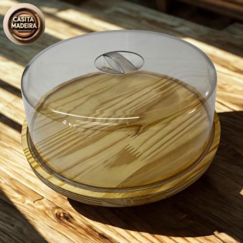 Boleira de Madeira e Tampa Acrílica Porta Bolos Doces Tortas Grande 30 cm PREMIUM em Oferta na Shopee
