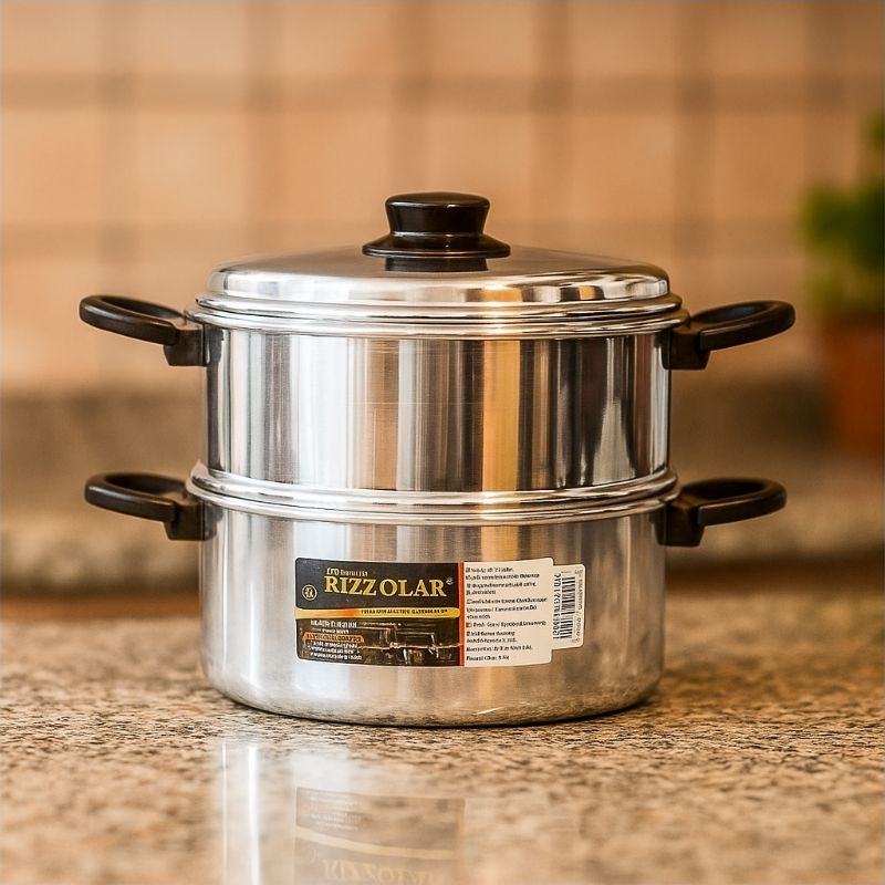 Jogo de Panela  Aquecedor de arroz cozimento a vapor legumes e vegetais saudável e 3,4L, Alumínio Banho Maria.
