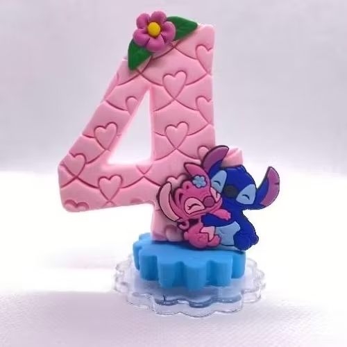 Vela temática de biscuit do Stitch e Angel 2 Rosa ( Aplique emborrachado) | Topo de bolo do Stitch e Angel 2 Rosa em Oferta na Shopee
